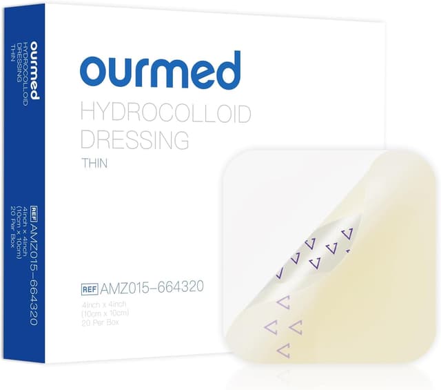 Ourmed Hydrokolloid-Pflaster groß 10x 10 cm, 20 Stück, 0.3 mm dick, wasserdichtes Wundpflaster mit Klebefläche für leichte Exsudatwunden, Blasen, Akne, oberflächliche Wundversorgung 10x 10cm(20 Stück)