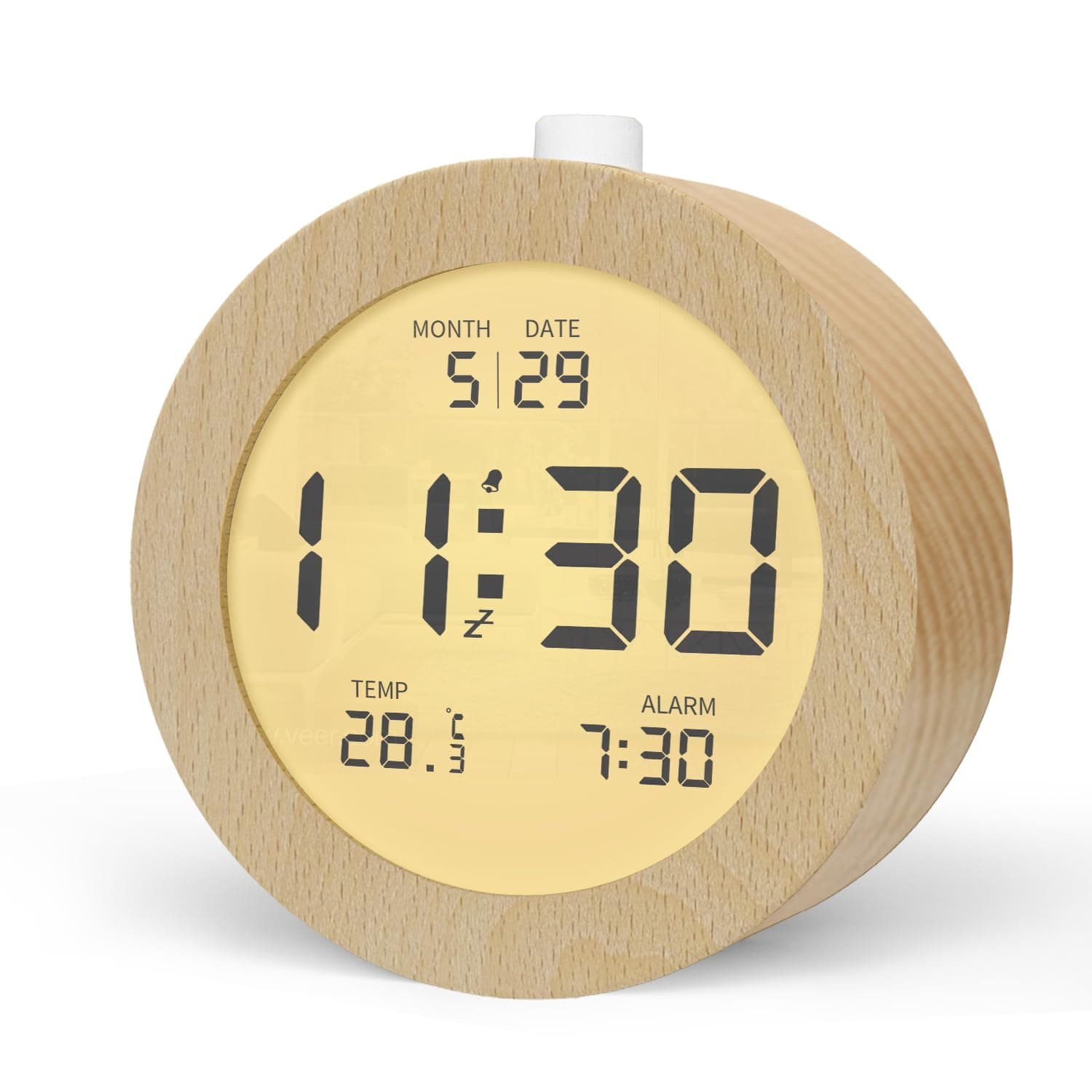 aboveClock Wecker Digital, Batteriebetriebene Uhr Tischuhr, LCD Alarm Clock Wecker Holz mit Temperaturanzeige, Snooze, Hintergrundbeleuchtung für Schlafzimmer Schreibtisch Reisen【Holz】