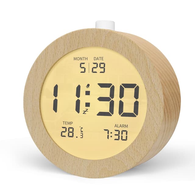 aboveClock Wecker Digital, Batteriebetriebene Uhr Tischuhr, LCD Alarm Clock Wecker Holz mit Temperaturanzeige, Snooze, Hintergrundbeleuchtung für Schlafzimmer Schreibtisch Reisen【Holz】