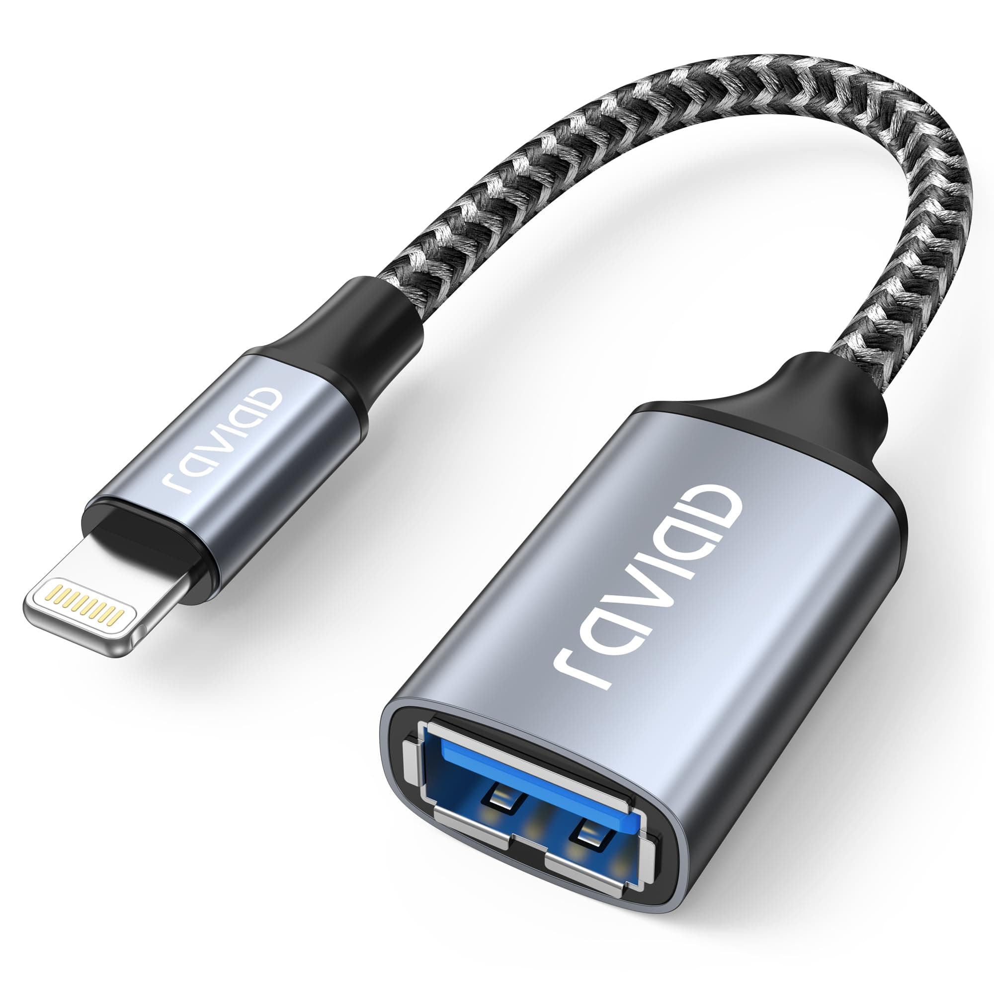 RAVIAD Lightning auf USB Adapter [MFi-Zertifiziert] iPhone USB OTG Adapter für iPhone 14 13 Pro/Max, iPad Air4/mini5, iOS OTG Kabeladapter Unterstützt Maus, Tastatur, U-Stick, Kartenleser, Kamera 15CM Grau