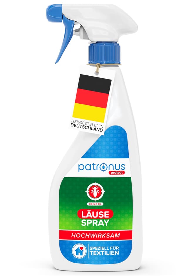 Patronus Läuse Abwehrspray für Textilien & Umgebung [500ml] effektives Läuse-Spray mit natürlichen Wirkstoffen - Läuse Umgebungsspray mit Sofortschutz gegen Läuse - mit dezentem Zitrusduft