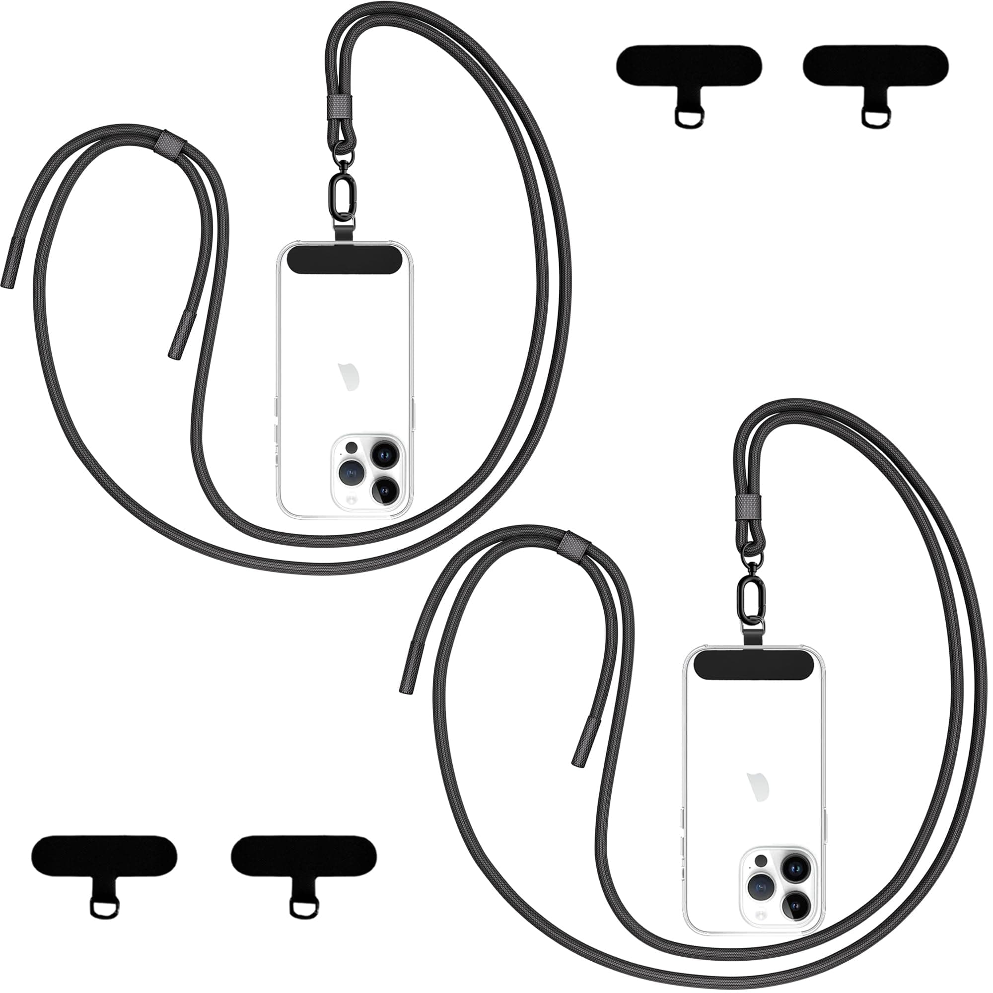 Qyoocom Handykette Universal für alle Smartphones,2 Stück Schlüsselband Kette zum Umhängen mit 4 Universelles Pad,Einstellbar und Abnehmbar. (Schwarz)