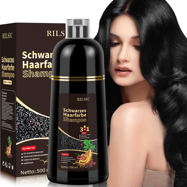500ML Haarfarbe Schwarz,Natürliche Schwarze Haarfärbeshampoo,Black Hair Dye 3 IN 1 Gegen Graue Haare-Instant Hair Color Shampoo,Haarfärbung,Sofort-Haarfarben-Shampoo für Männer Frauen
