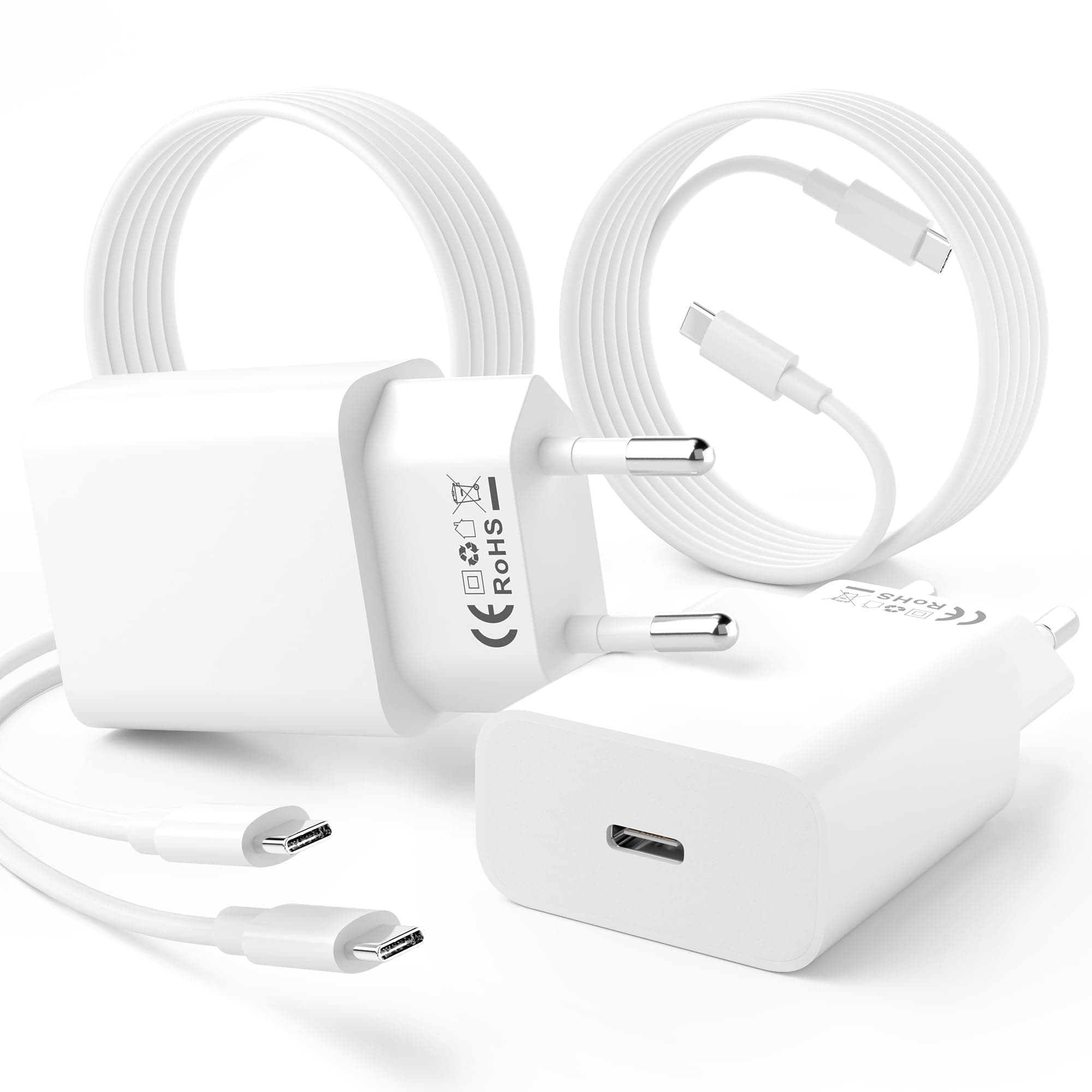 USB C Ladegerät Ladekabel für iPhone 15 16, [2 Pack] 25W USB C Power Adapter Schnellladekabel mit 2M C to C Kabel Ladekabel für iPhone 15/15 Plus/15 Pro/15 Pro Max/16/16 Plus/16Pro Max, Air5/4,iPad10 Large