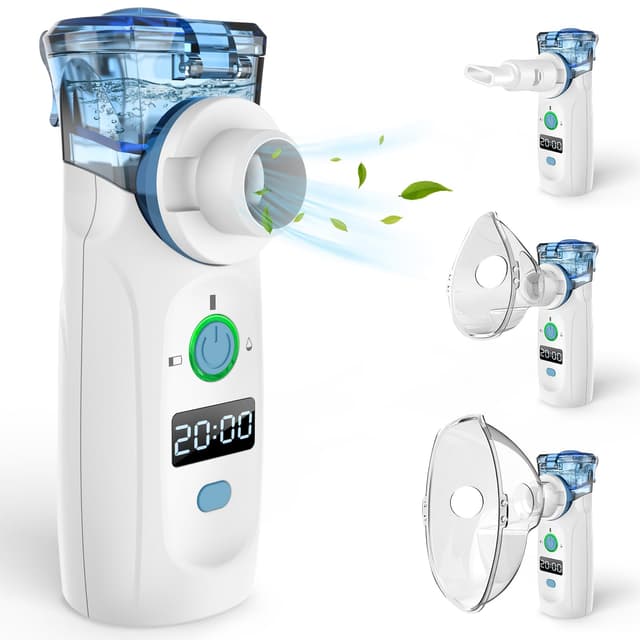 Nigecue Inhalationsgerät Tragbar Vernebler Set Leises Inhalator Verneblergerät mit Mundstück und 2 Maske, USB Wiederaufladbar (Weiss)