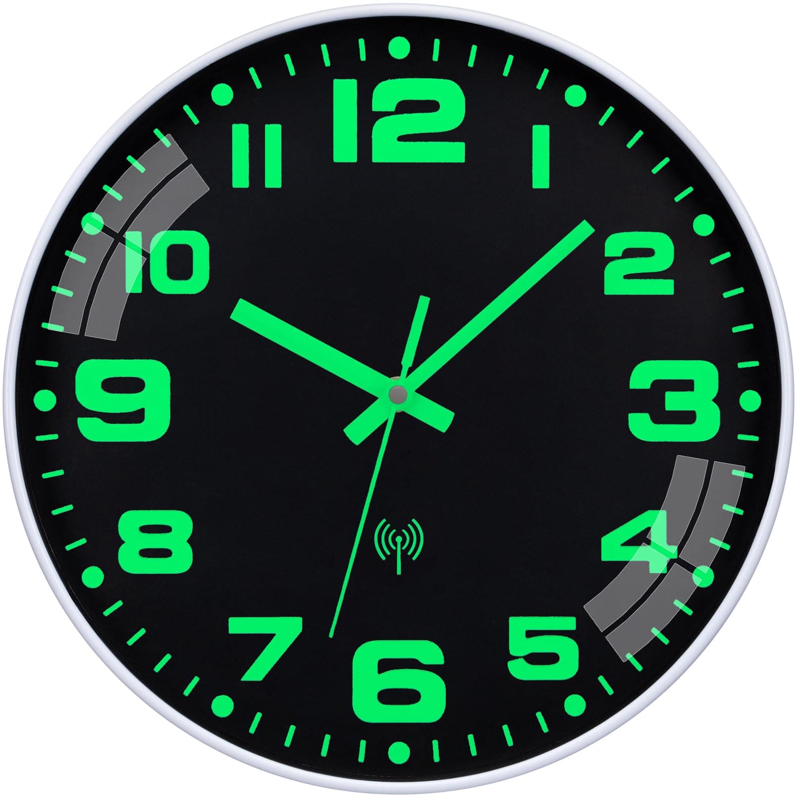 NESIFEE Wanduhr Funk Leuchtend im Dunkeln Funkuhr Wand Funkwanduhr Wanduhr Ohne Tickgeräusche 30 cm Schwarz batteriebetriebene Uhr für Küche, Wohnzimmer, Schule, Büro Funkuhr Leuchtend A 30 cm