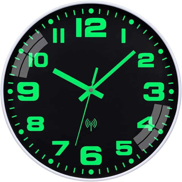 NESIFEE Wanduhr Funk Leuchtend im Dunkeln Funkuhr Wand Funkwanduhr Wanduhr Ohne Tickgeräusche 30 cm Schwarz batteriebetriebene Uhr für Küche, Wohnzimmer, Schule, Büro Funkuhr Leuchtend A 30 cm