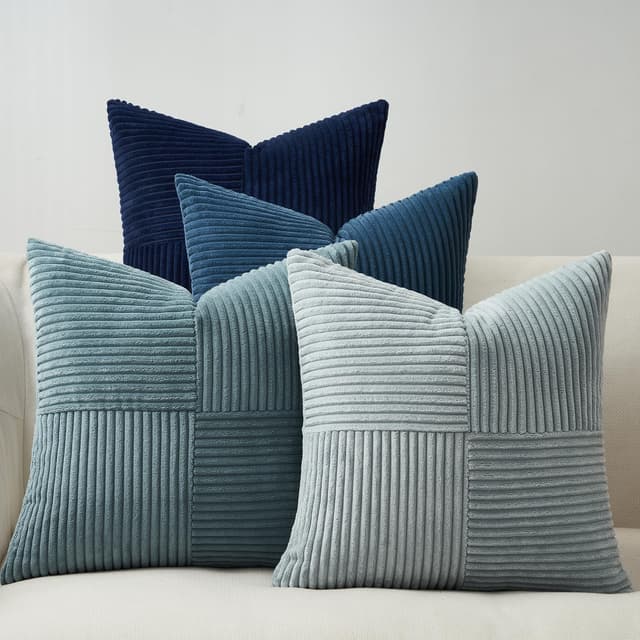 Topfinel Kissenbezug Blau 40x40 4er Set Kissen Aesthetic Sofakissen Couchkissen Dekokissen Zierkissen Windmühlenform Cord Kissenhülle Kissenbezüge für Wohnzimmer Kinderzimmer Garten Farbverlauf 40 x 40 cm, 4 Stück Blau Serie