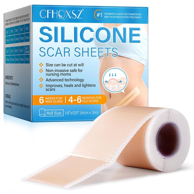 Silikon Narbenpflaster (1.6" x 120" Rolle - 3 m), Silikonpflaster Gegen Falten, Silikonpflaster Narben, Kollagen Narbenpflaster, Silicone Scar Tape, Wiederverwendbar
