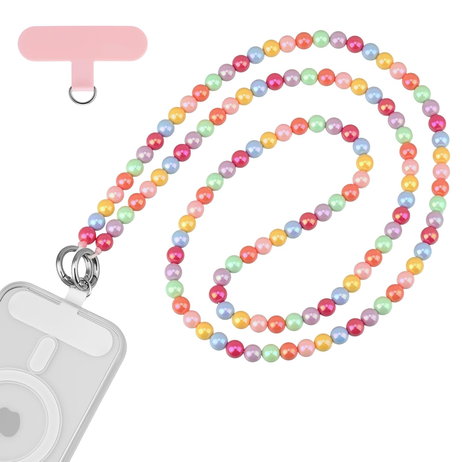 Qyoocom Handykette Perlen Bunt Lang,Handy Universal Perlen Schlüsselband Abnehmbares Geeignet für alle Smartphones mit 2 Patch 125 cm