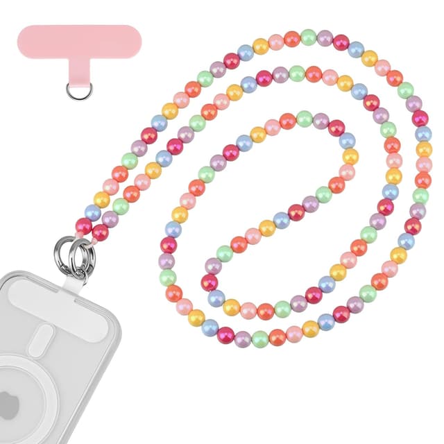 Qyoocom Handykette Perlen Bunt Lang,Handy Universal Perlen Schlüsselband Abnehmbares Geeignet für alle Smartphones mit 2 Patch 125 cm