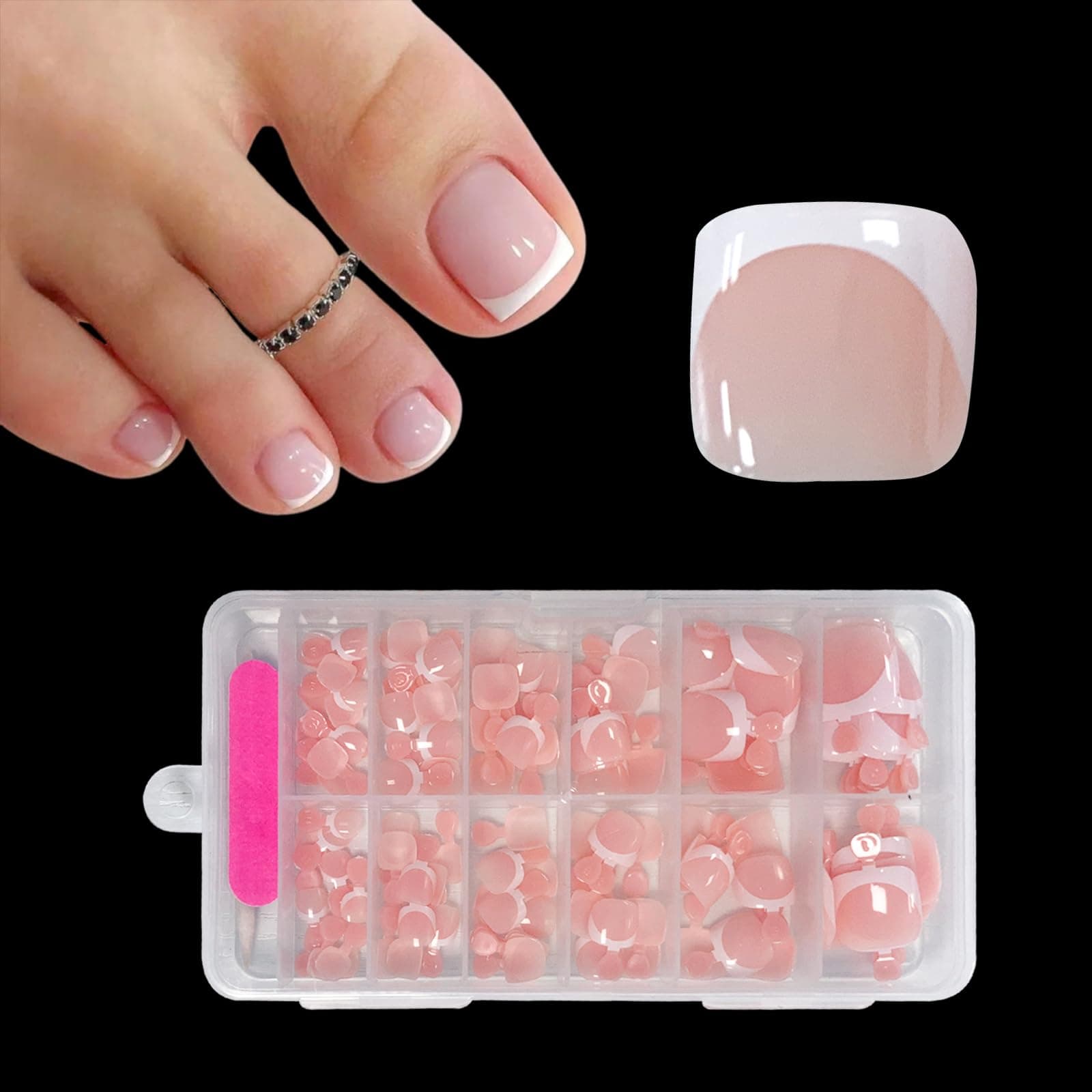 ZAHRVIA Falsche Fußnägel Tips, Press on Nails for Toes 120 Stück Französisch Natürliche Künstlich Fußnägel zum Aufkleben, Full Cover Toe Nails Tips für Frauen, 12 Größen Toenail-French