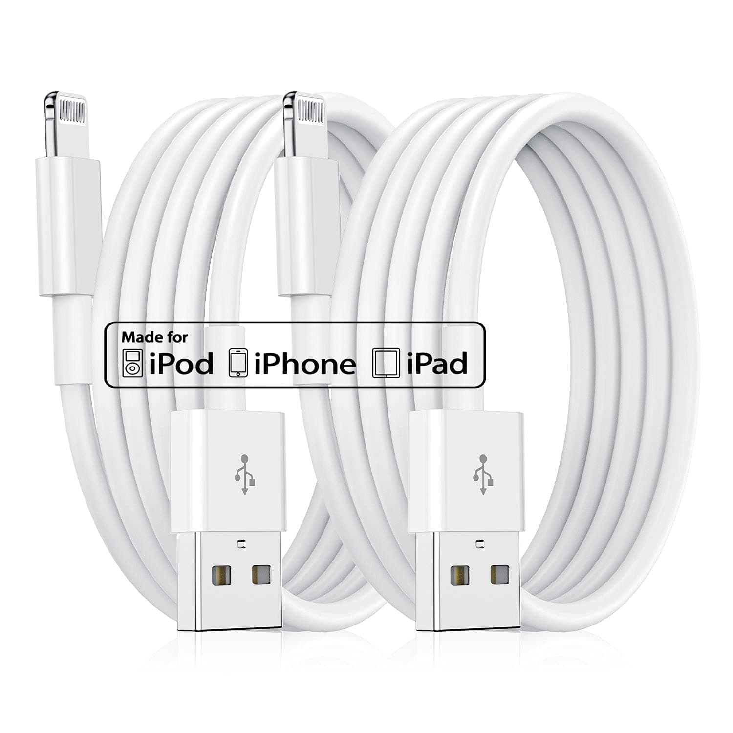 2Pack 2M iPhone Ladekabel Original,[MFi Certified] Lang Lightning to USB Kabel, Schnellladung 6ft Apple Ladekabel für Apple iPhone 14/13 Pro Max/12 Mini/11/XS/XS Max/XR/X/8 Plus/7Plus/6s/6Plus/SE,iPad 2M White-2Pack