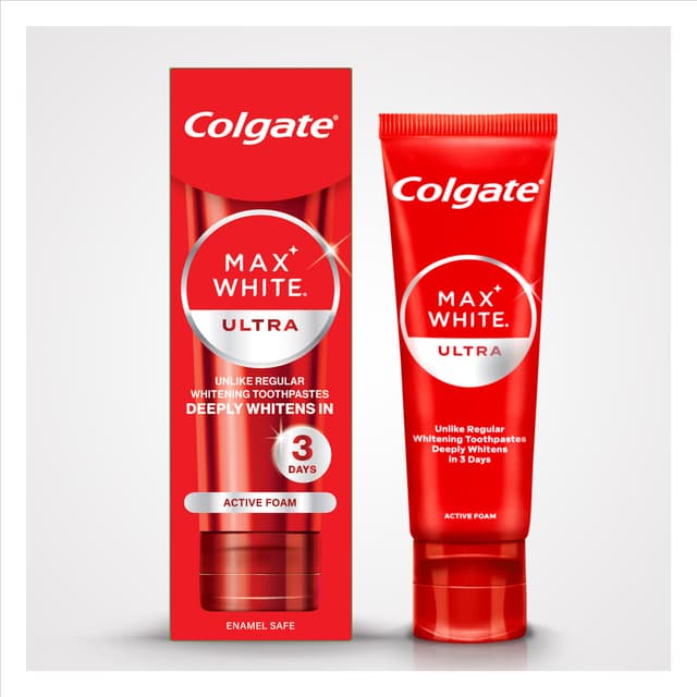 Colgate Zahnpasta Max White Ultra Active Foam 2x75ml - Weißere Zähne in 3 Tagen 100 ml (1er Pack)