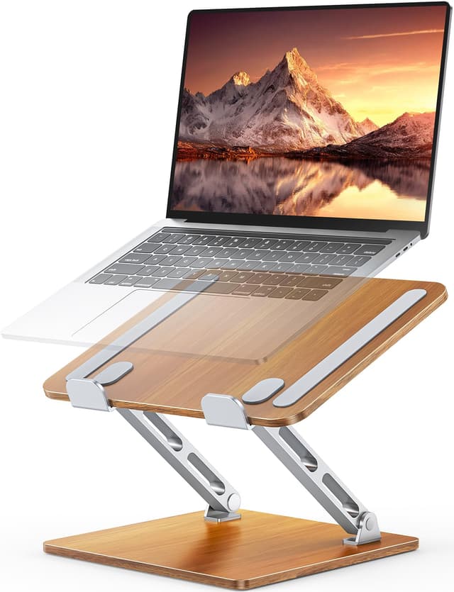 CIRYCASE Ergonomischer Laptop Ständer Höhenverstellbarer, Aluminium & Holz Laptop Stand, Faltbarer Dual-Bar Laptopständer, Notebook Ständer Kompatibel mit MacBook, HP 10-16" (Königlicher Teak-Gran)