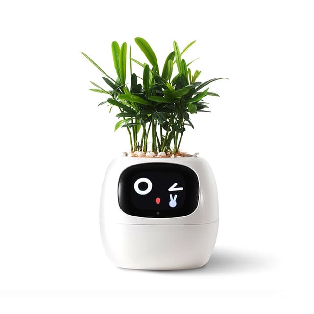 Intelligenter Pflanzroboter mit Emojis zur Pflanzenpflege, Bezaubernder Pflanzenbegleiter mit umfassender Gesteninteraktion, Gartentopf als Geschenk für den Schreibtisch (Weiss) Weiß