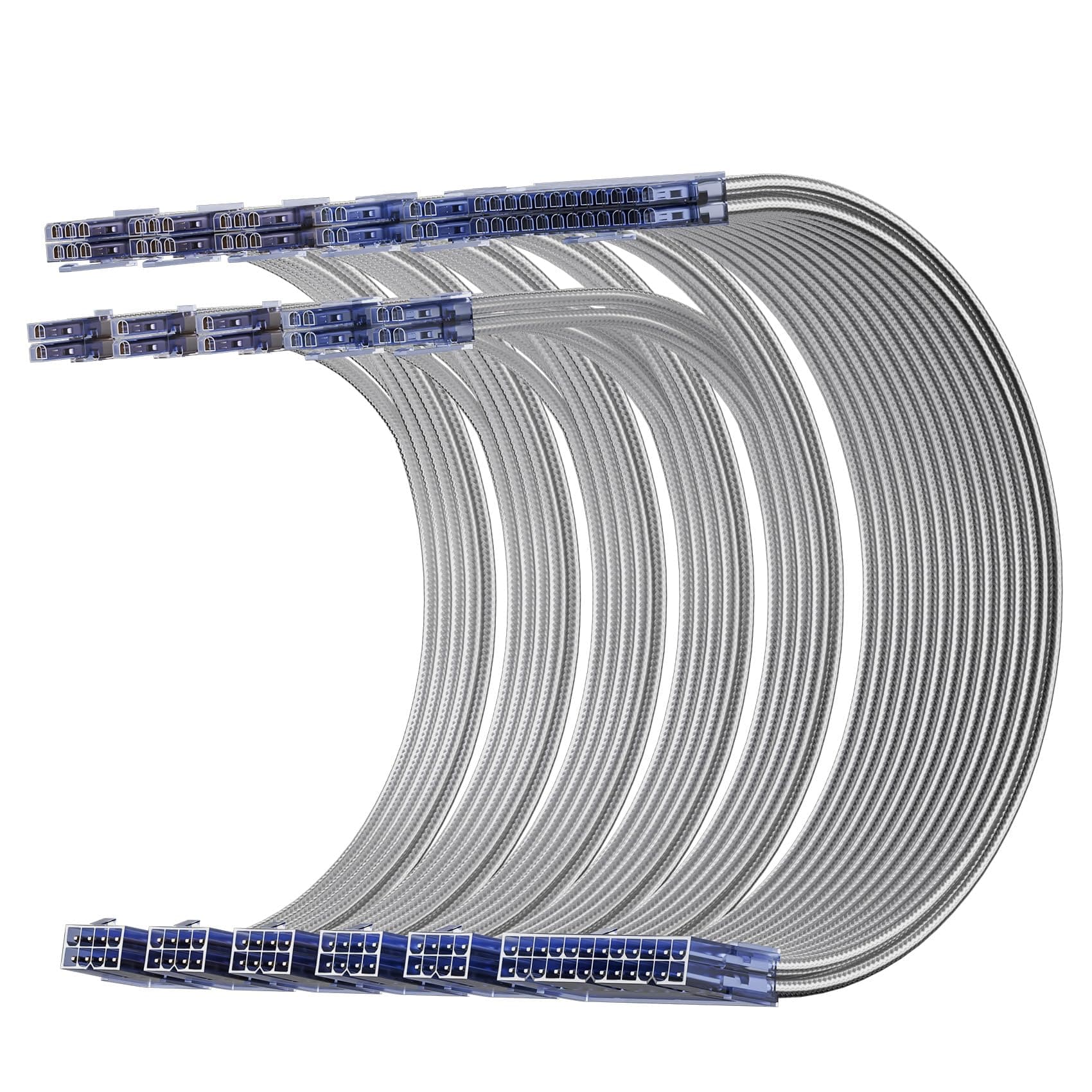AsiaHorse Aktualisierung 16AWG Sleeved Cable Kit für GPU/CPU, PSU Kabelverlängerung, Netzteil Extensions Kabel mit Kabelkämmen,24PIN/(6+2) PIN/(4+4) PIN Kabelmanagment, 30CM, Transparentes Silber