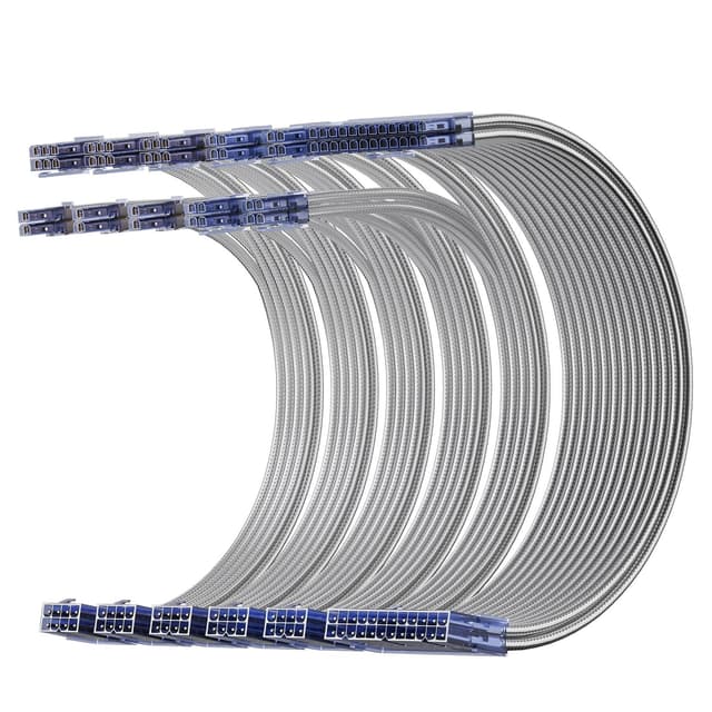 AsiaHorse Aktualisierung 16AWG Sleeved Cable Kit für GPU/CPU, PSU Kabelverlängerung, Netzteil Extensions Kabel mit Kabelkämmen,24PIN/(6+2) PIN/(4+4) PIN Kabelmanagment, 30CM, Transparentes Silber