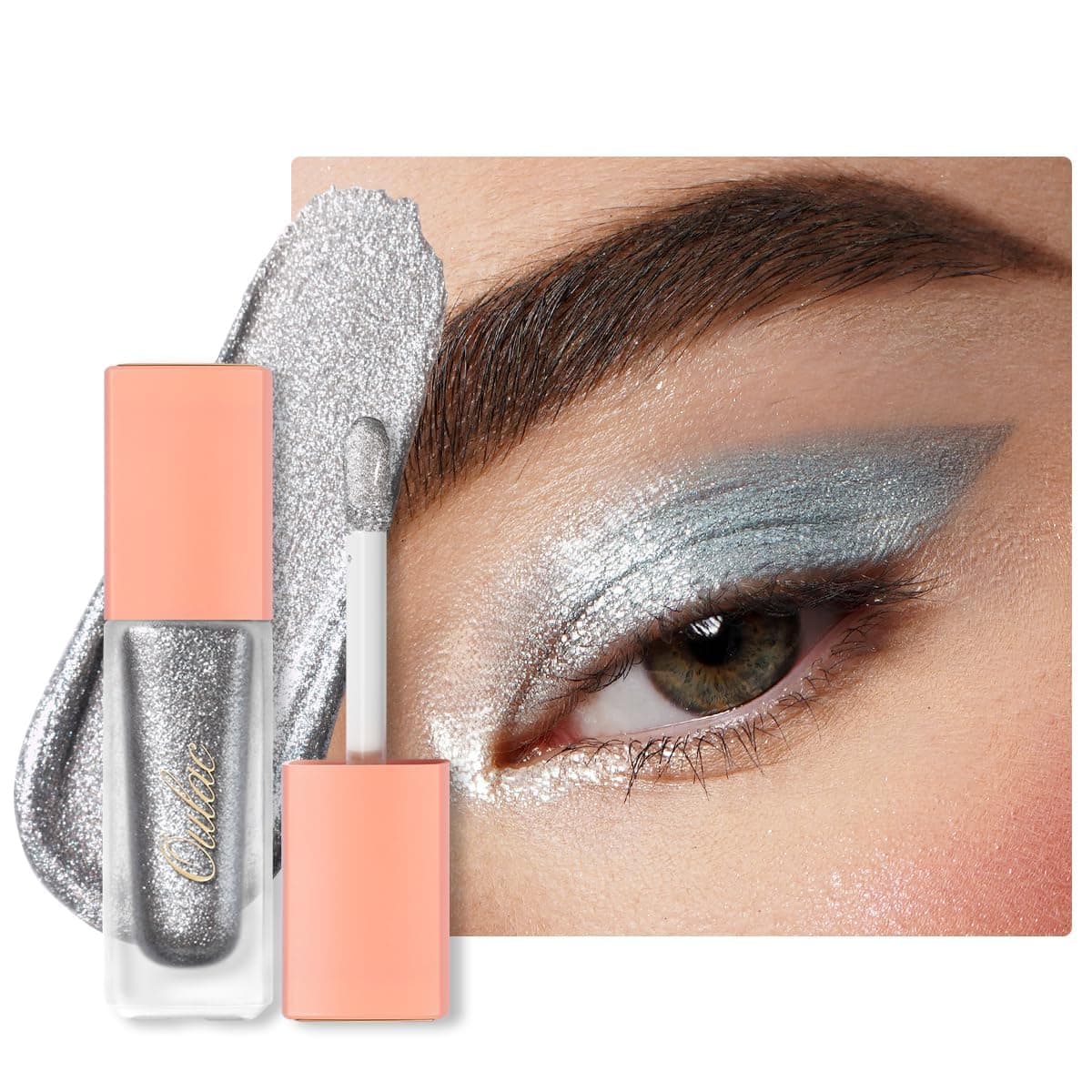 Oulac Glitzer Lidschatten Flüssig-Metallic Flüssiger Silber-Lidschatten Liquid Eyeliner| Glitzer Finish Glattes Schimmer Augen Make-up| Vegan& Cruelty-Free, 6.8g (13) (13)Bling Silver