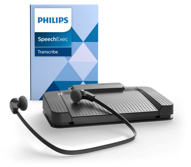 Philips LFH7177/06 Wiedergabe-Set, ergonomischer USB-Fußschalter ACC2330, Stereo-Unterkinn-Kopfhörer LFH0334, inkl. Software SpeechExec Basic 2-Jahres-ABO Single