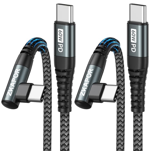 ZKAPOR USB C auf USB C Kabel [2Stück 2M], USB-C Kabel 90 Grad Winkel 60W Schnellladekabel USB Typ C für Samsung Galaxy S22/S21, Pad Pro 11" 2020/2018, Air 2020/2018, Huawei P40 /P30, Pixel -Grau 2M+2M Grau