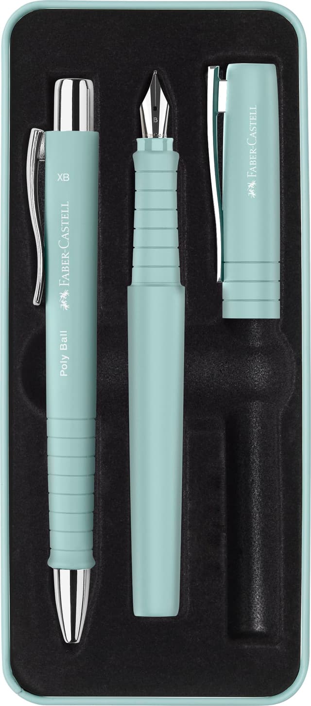 Faber-Castell 241053 - Schreibset Poly Pen mit Kugelschreiber und Füller, caribic blue Set Caribic Blue