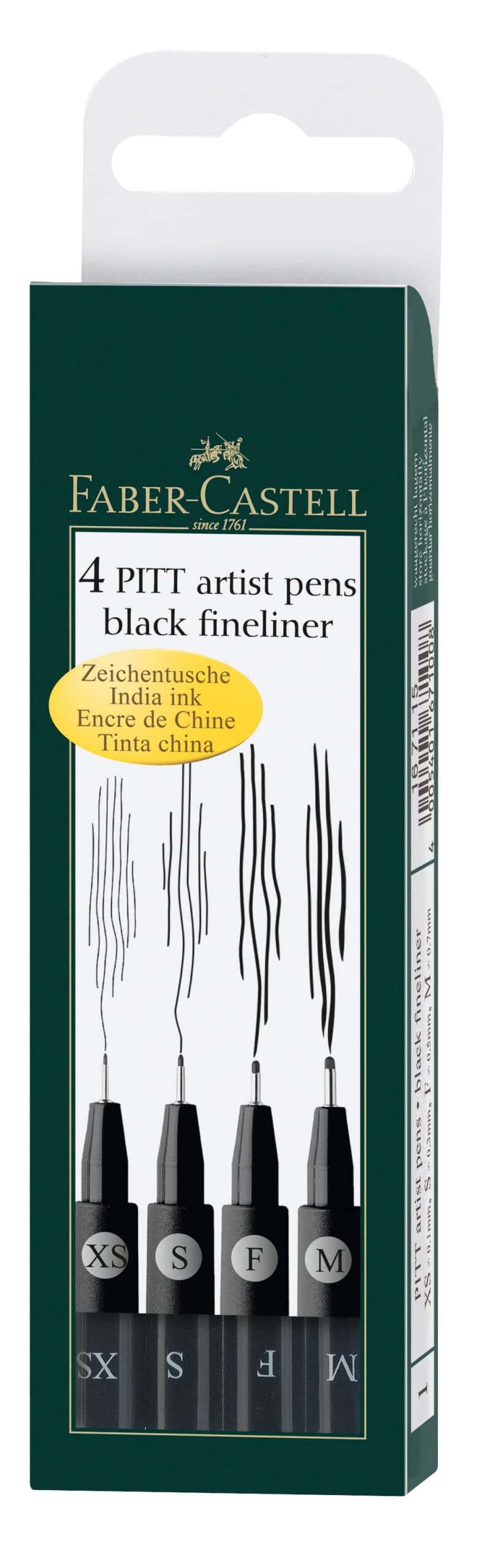 FABER-CASTELL 167115 - Tuschestifte Pitt Artist Pen, 4er Packung, Inhalt: M, F, S, XS, schwarz schwarz 4er