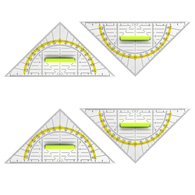 ROMINVIC Geodreieck,4 Stück Geodreieck Grundschule mit Griff,Geodreieck Klein Groß 14cm Transparent Flexibel zum Kreise Zeichnen, Geeignet für Studenten Büro Designer Malerei