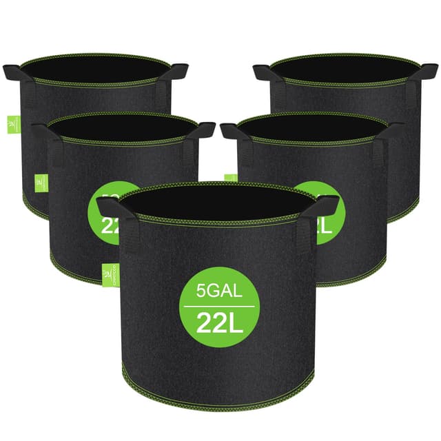 CNMTCCO Stofftöpfe, 5 Stück Pflanzsack 20L+10% = 22 L Grow Töpfe, Hochbelastbare Verdickte Stofftopf mit Griffen, Vliesstoff pflanzentopf Pflanzsack für Terrasse Balkon ＆ Garten (5 Gallonen) 30.5 x 30 CM 5 Gallonen 20L 22L