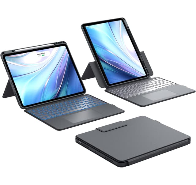 CHESONA für iPad Air 13 Zoll Hülle mit Tastatur, BackStand Rugged für iPad Pro 12.9 Tastatur mit Touchpad, 10M Schutz Abnehmbare Hülle, Hoch-/Landschafts Format,15°-180° Verstellbarer Ständer, Grau iPad Air 13/Pro 12.9 Schwarz