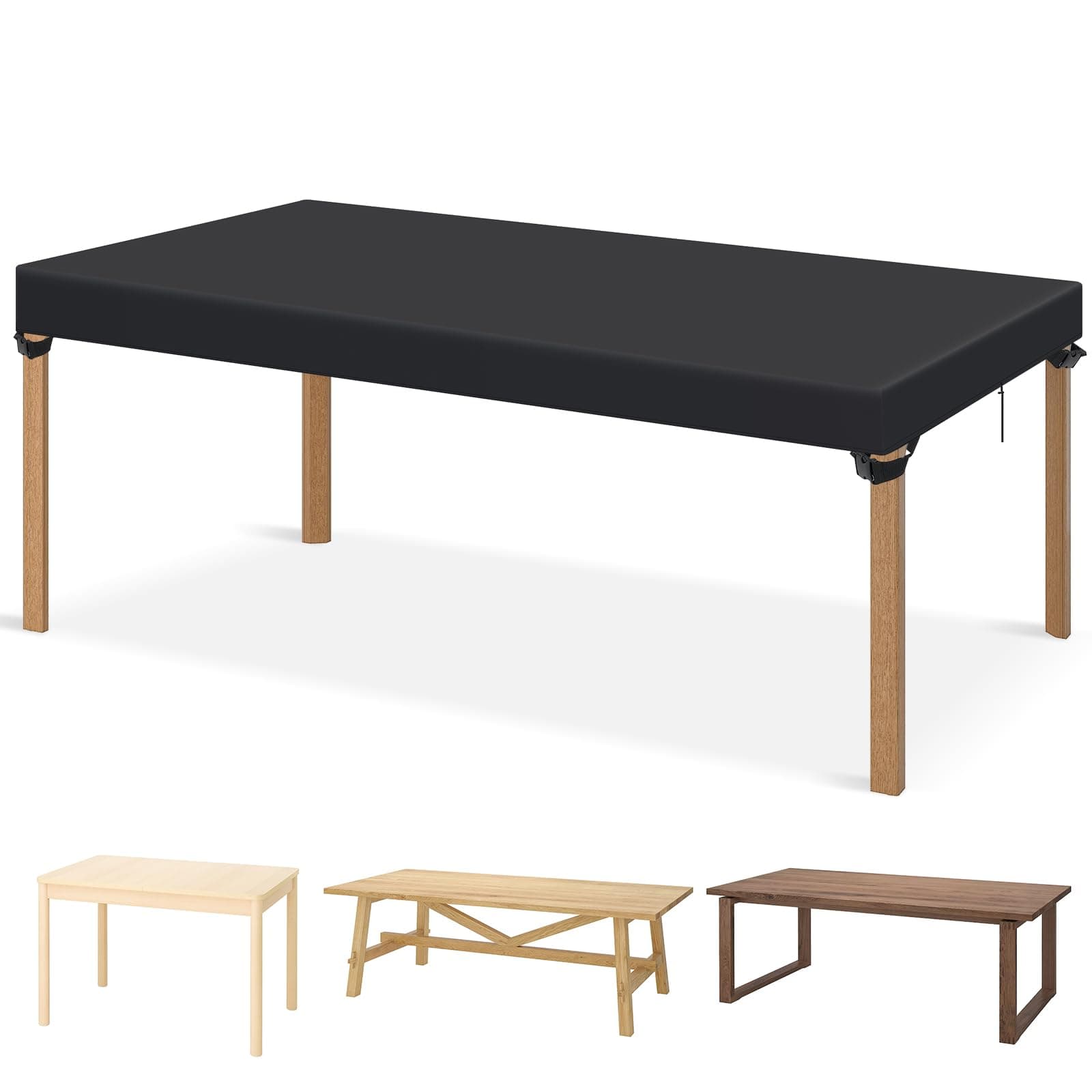 GARPROVM Gartentisch Abdeckung Winterfest, 150x90x15cm Tischplatte Abdeckung Outdoor Tischplattehülle, Schutzhülle für Gartentisch Terrassentisch 420D Oxford Gewebe Wasserdicht Gartenmöbel Plane Schwarz 150x90x15cm