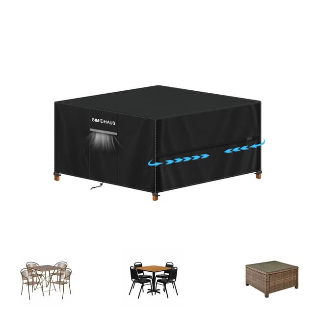 SIMPHAUS Abdeckung Gartenmöbel Abdeckung Gartentisch Schutzhülle Gartenmöbel Abdeckplane Wasserdicht 420D Oxford Gewebe Abdeckhaube für Gartentische,Terrassenmöbel,Balkonmöbel Quadratisch 100x100x80cm