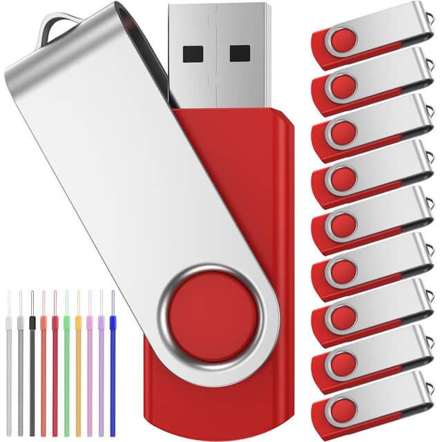 FEBNISCTE 64GB USB Speicher 10 Stück Schlüssel USB2.0 Tragbarer Pendrive 64 GB Wirtschaftlicher roter USB-Stick Gute Flash Drives Kit mit 10 Einheiten Strings für Dokumente/Präsentationen/PPT Red 64.0 GB