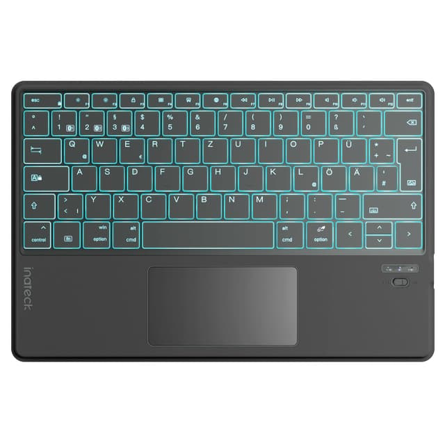 Inateck Tablet Tastatur mit Touchpad,KI-Funktion,Ultra Slim Tastatur für Windows, iPad OS, Android, iOS-Systeme,7-Farbiger Hintergrund Beleuchtung,Unterstützen Selbst Entwickelte App,QWERTZ,KB01104