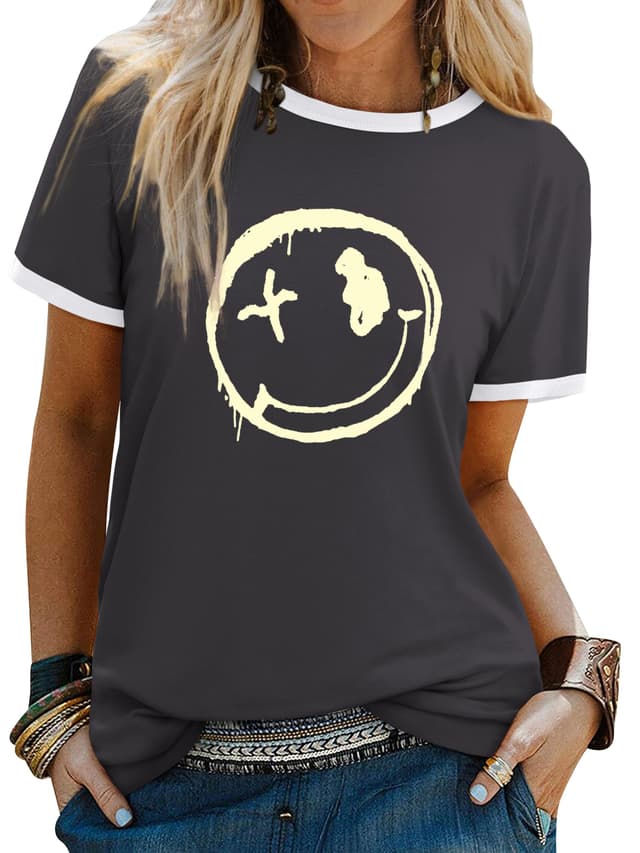 WIEIYM Tshirt Damen Oberteile Kurzarm Tshirts Sommer Damen T-Shirt Rundhals Hemd Leichtes Shirt Gedruckt Lässig Tee Tops Bluse