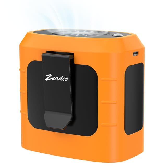 Zeadio Taillenclip-Ventilator, 3 Geschwindigkeiten, 10000mAh freihändiger tragbarer Halskettenventilator mit Beleuchtung funktion, für Hitzewallungen, Büro, Reisen und Outdoor - Orange Orange Halsband