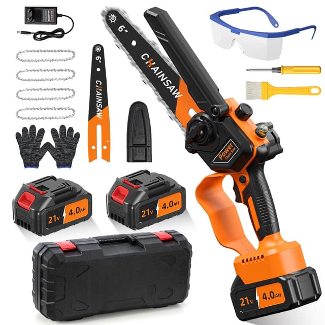 VIWKO Mini Kettensäge mit Akku, 8000mAh 6 Zoll Akku Kettensäge Bürstenlose Kompatibel mit Makita 18V Akku, Astsäge Akku mit Auto Öler Minikettensäge Motorsäge Handkettensäge Handsäge für Holzschneiden Orange
