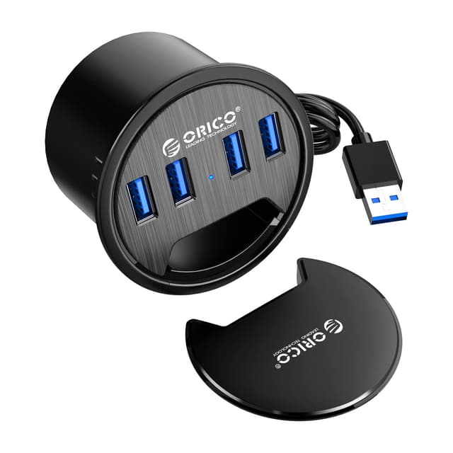 ORICO USB Tisch-Hub Tisch Kabeldurchführung, 4X USB 3.0 Anschlüsse 4,9 Fuß Verlängerungskabel für Durchmesser 60 mm Loch, Desktop Kabeldurchführung(Schwarz)