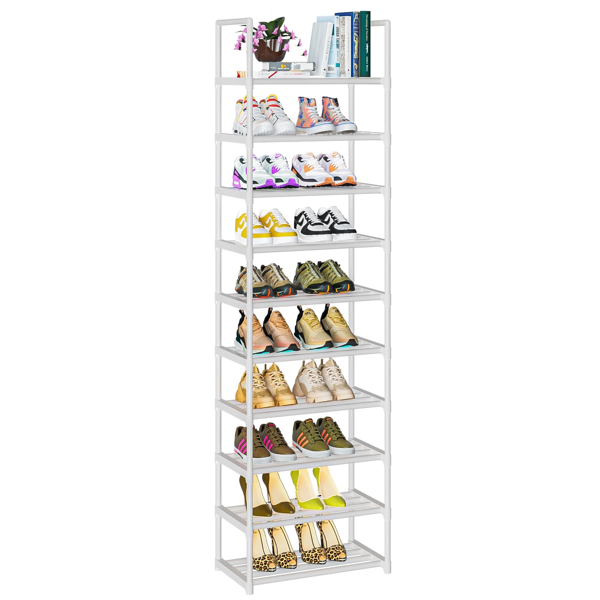 OYREL Schuhregal 10 Ebenen Platz Sparen, Schuh-Organizer Große Kapazität für 20-25 Paar Schuhe, Metall Schuhschrank hoch Schmal,für Flur, Wohnzimmer, Schlafzimmer Weiß 17.1"W x 11.8"D x 78.7"H in 10 tier