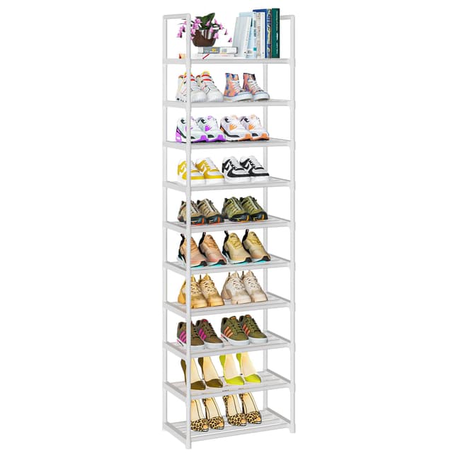 OYREL Schuhregal 10 Ebenen Platz Sparen, Schuh-Organizer Große Kapazität für 20-25 Paar Schuhe, Metall Schuhschrank hoch Schmal,für Flur, Wohnzimmer, Schlafzimmer Weiß 17.1"W x 11.8"D x 78.7"H in 10 tier