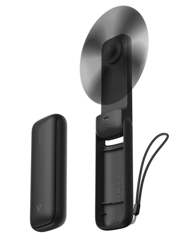 Aecooly Schlanker tragbarer Ventilator, dünner Handventilator, per USB wiederaufladbar, Mini-Personal [maximale Kühlzeit 24 Stunden], batteriebetrieben, kleine faltbare Tasche – Schwarz 1 Stück Schwarz