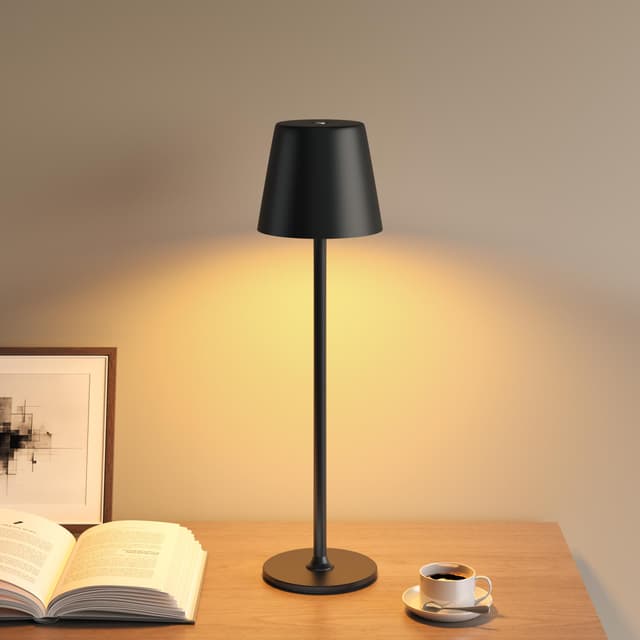 UPXNBOR LED Tischlampe Kabellos, Dimmbare Nachttischlampe Touch, Akku Tischleuchte Kabellos, Indoor Outdoor Tischlampe Akku, 3-stufig Warmlicht, IP54 Wasserdicht, Vollmetallgehäuse, Schwarz 1 Stück,schwarz