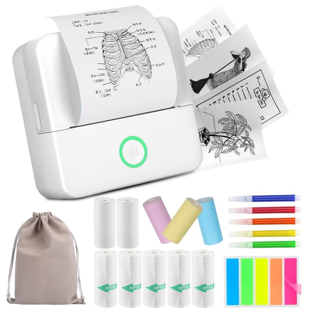 HUIJUTCHEN Mini Drucker, Wireless Bluetooth Fotodrucker Tragbarer Thermodrucker Smartphone Taschendrucker Kompatibel mit Android & iOS mit 10 Rollen Papier für Studium Notizen Fotos (Weiß)
