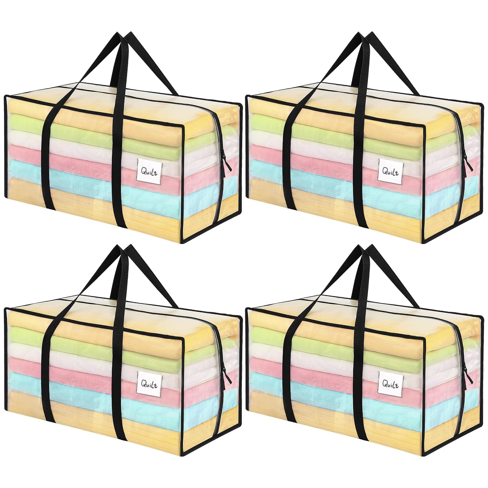 Dntorx 4 Stück 90L Aufbewahrungstasche, Heavy-Duty Umzugstaschen Transparente Umzugskartons Große mit Reißverschluss Griff Faltbar Aufbewahrungsbox für Umzug Camping Bettwäsche Kleidung Aufbewahrung 90L 4er-Pack Transparent