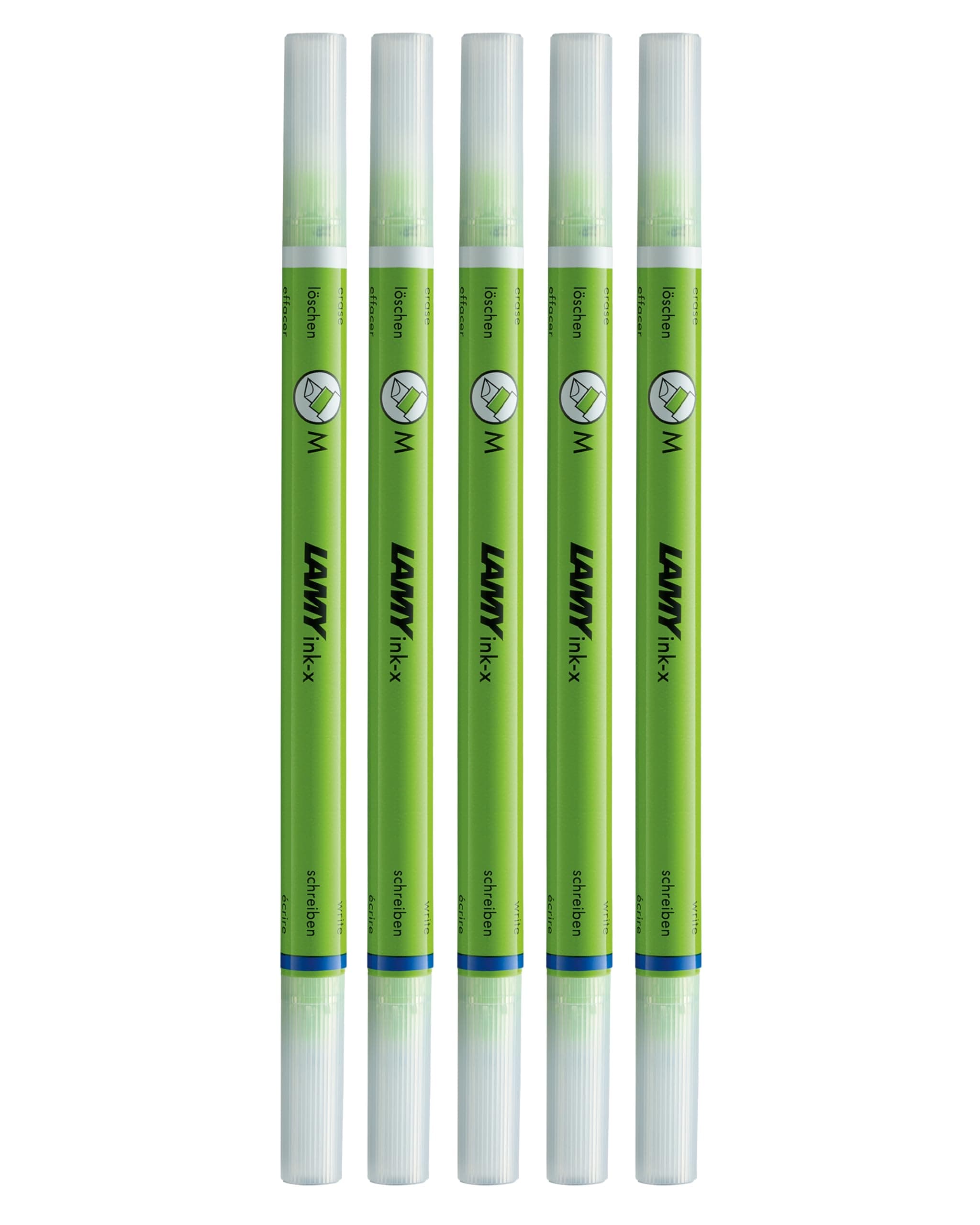 LAMY ink-x 5er Set Tintenlöscher aus Kunststoff mit Löschspitze und Korrekturspitze - ausschließlich zum Löschen von königsblauer Tinte Spitze M Grün 5er Set