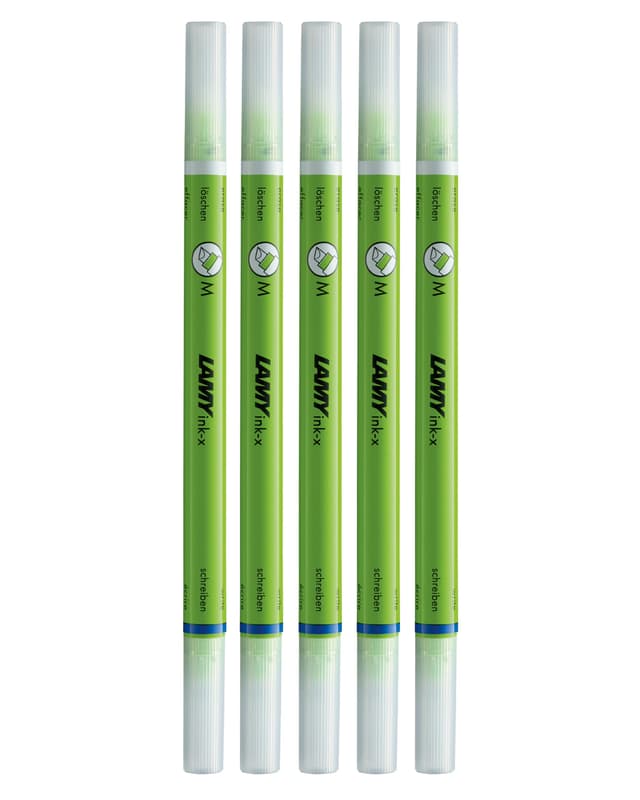 LAMY ink-x 5er Set Tintenlöscher aus Kunststoff mit Löschspitze und Korrekturspitze - ausschließlich zum Löschen von königsblauer Tinte Spitze M Grün 5er Set
