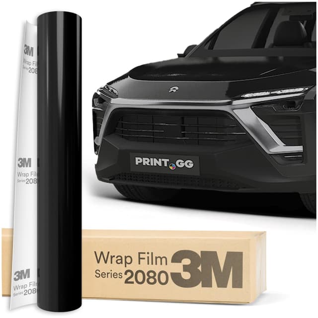 PRINT.GG Autofolie 3M 2080 Hochglanzschwarz HG12, 152 x 40 cm, Selbstklebende Vinyl Car Wrapping Folie, Robuste Lackschutzfolie für Auto, Motorrad, Universal 152 x 40 cm Hochglanzschwarz