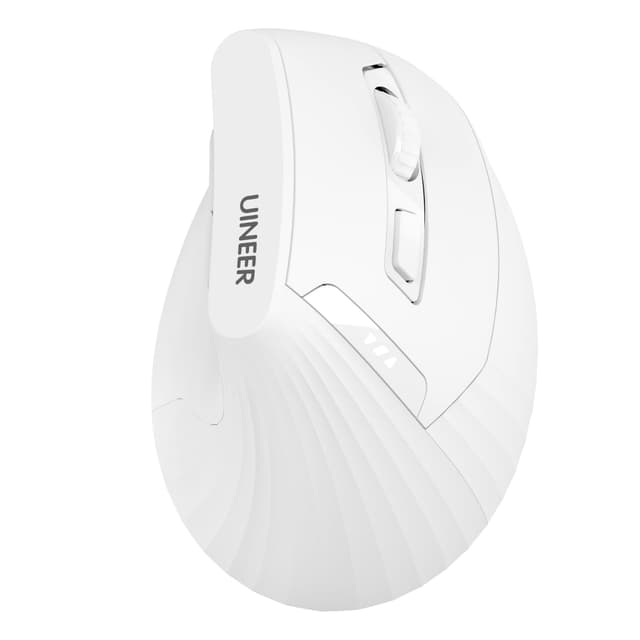 Uineer Kabellose vertikale Maus, Multi-Device Tri-Mode Maus, sichtbare Leistungsstufe (2.4G+BT4.0/BT5.0) Wiederaufladbare Wireless Mouse, 4 einstellbare DPIs, 6 Tasten, für Laptop, Desktop, PC (Weiß)