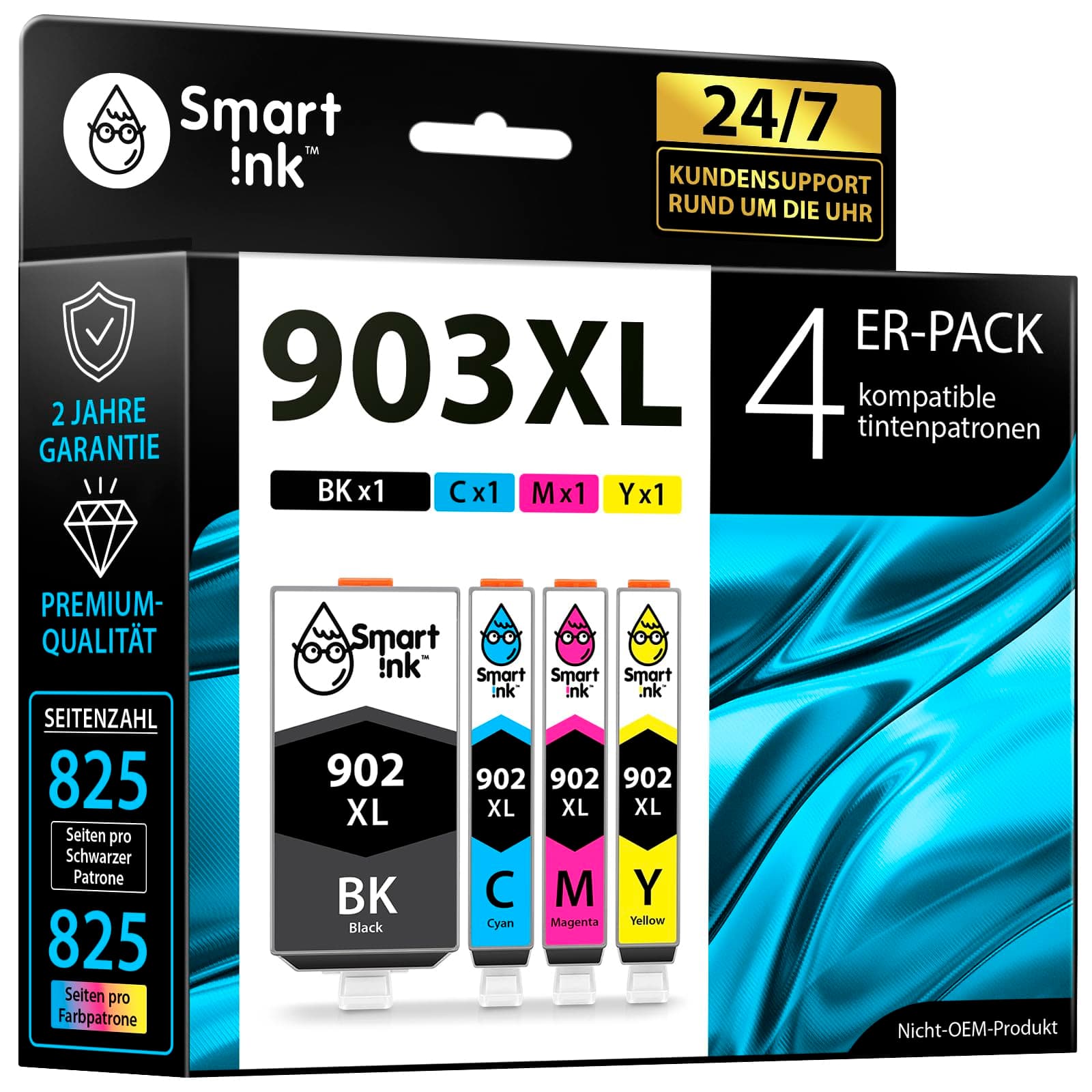 Smart Ink Kompatible Druckerpatronen als Ersatz für HP 903 XL 903XL 4 Multipack (Schwarz XL & Blau Rot Gelb) mit Advanced Chip Technology Kompatibel mit Officejet 6950 Officejet Pro 6960 6970 Drucker