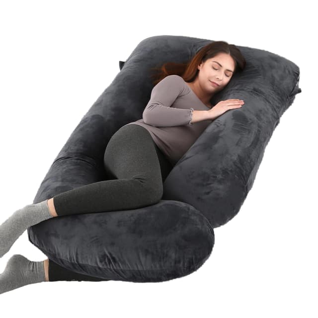 ALLOPERA Pregnancy Pillow, Full Body 57 Inch Maternity Pillow with Removable Washable Cover - Sleep Support for Legs, Back, Neck, Shoulder, HIPS, Belly for Pregnent Women, Velvet Cover (Black) Velvet/Black Grey